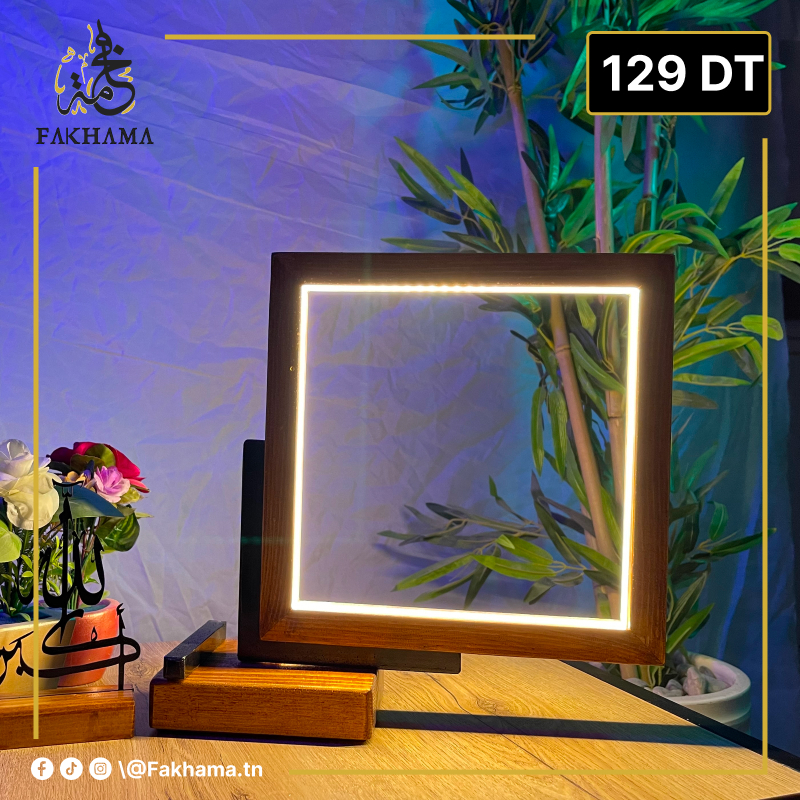 Lampe Carrée Design en Bois & Fer – Éclairage LED Moderne