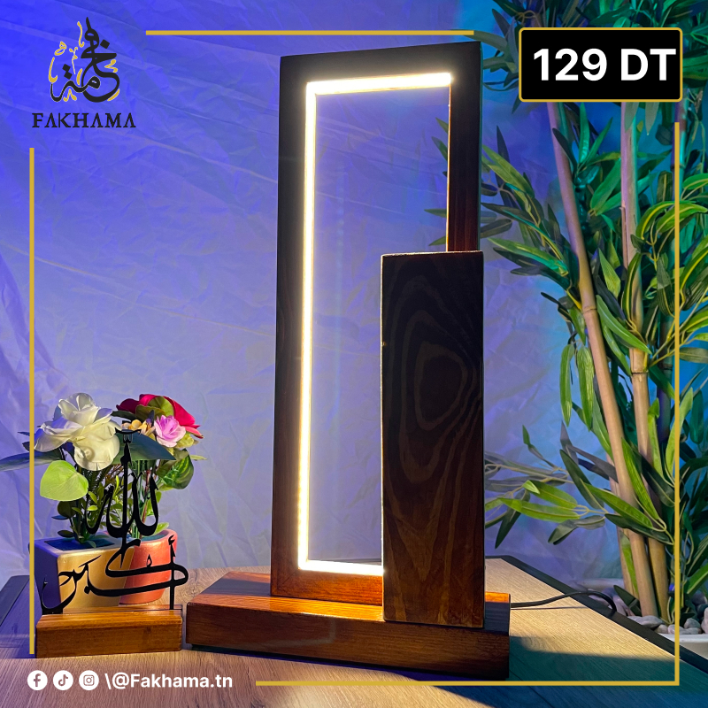 Lampe Design en Bois Teck – Éclairage LED Moderne